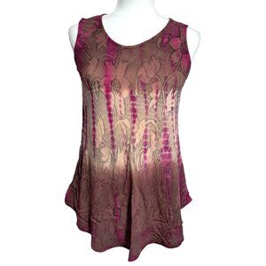 Advance Apparels Tank Top Women Free Size Brown Pink Tie Dye‎ Floral Cotton